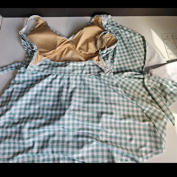 Old Navy Gingham Mini Swim Wrap Dress One High Tide 1 Pc Swimsuit Sz XL EUC - Picture 9 of 16